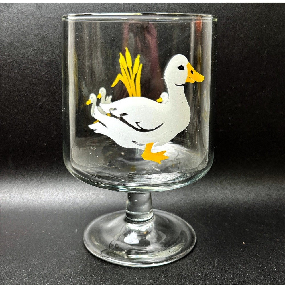 Vintage 1983 Carlton Duck Duckling Footed Goblet Glass Country Farmhouse Spooner
